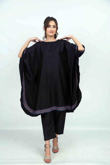 Black With Blue Diamond Border Marina Kaftan